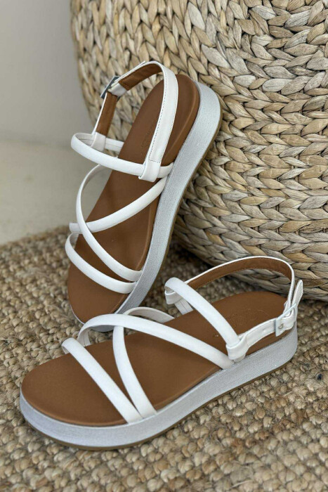 ONE COLOR SIMPLE STRAP WOMEN SANDALS WHITE-E BARDHE - KLAUDIO FASHION