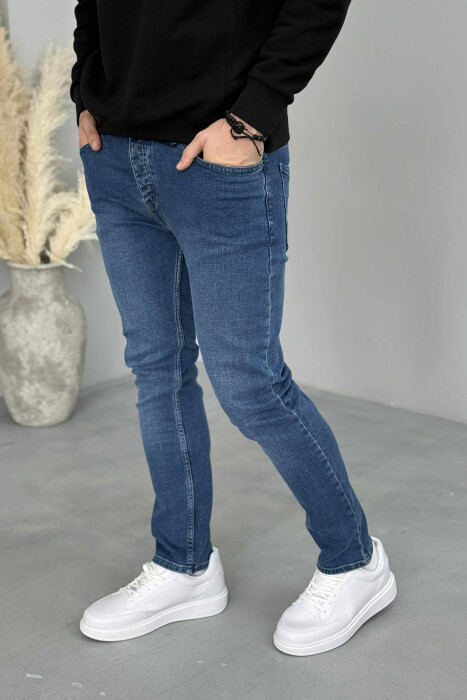 ONE COLOR SIMPLE STRETCHY MEN JEANS BLUE/BLU - 2