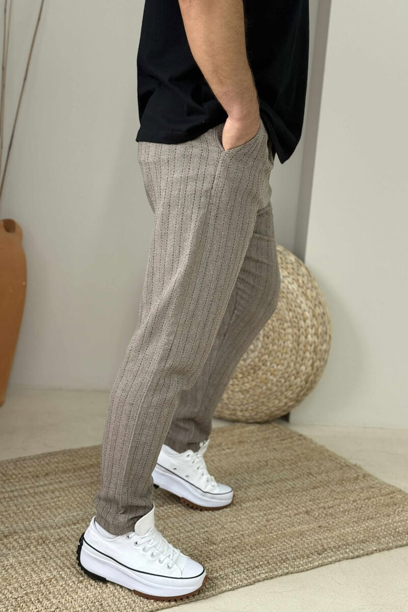 ONE COLOR SIMPLE STRIPES MEN PANTS BROWN/KAFE - 4