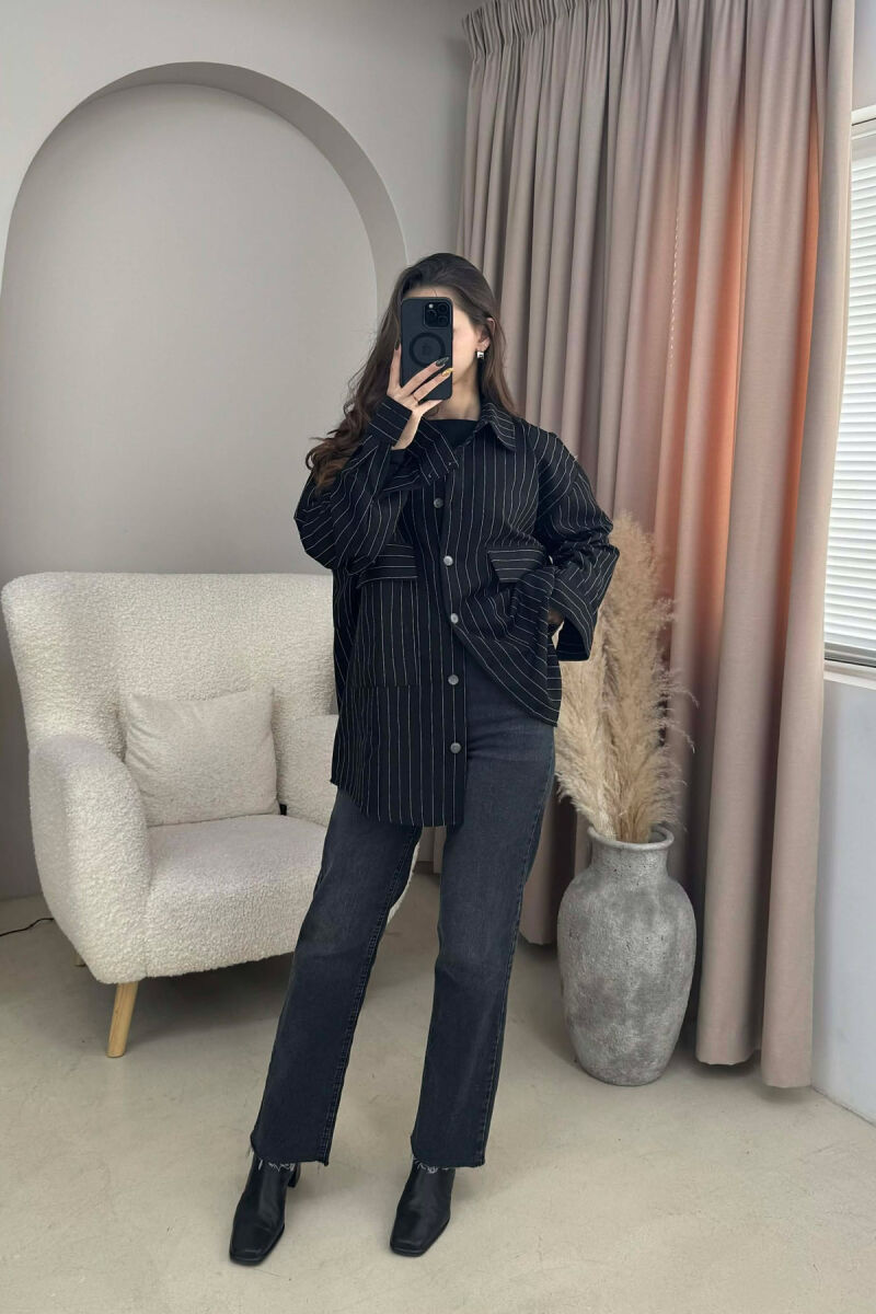 ONE COLOR SIMPLE STRIPES WOMEN SHIRT BLACK/ E ZEZE - 2