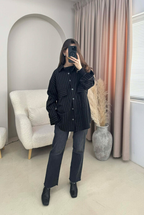 ONE COLOR SIMPLE STRIPES WOMEN SHIRT BLACK/ E ZEZE - 3