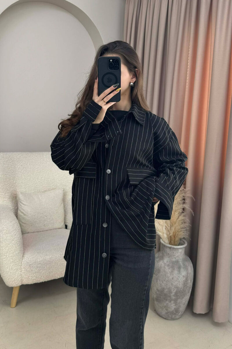 ONE COLOR SIMPLE STRIPES WOMEN SHIRT BLACK/ E ZEZE - 1