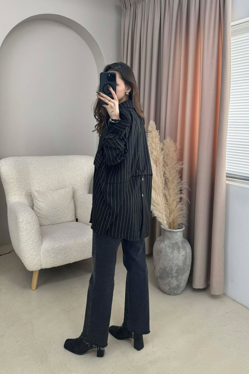 ONE COLOR SIMPLE STRIPES WOMEN SHIRT BLACK/ E ZEZE - 4