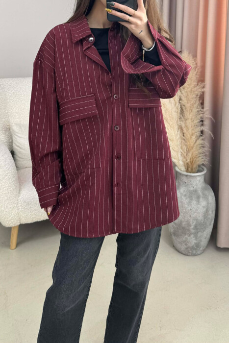 ONE COLOR SIMPLE STRIPES WOMEN SHIRT BURGUNDY/VISHNJE - KLAUDIO FASHION