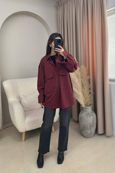 ONE COLOR SIMPLE STRIPES WOMEN SHIRT BURGUNDY/VISHNJE - 2