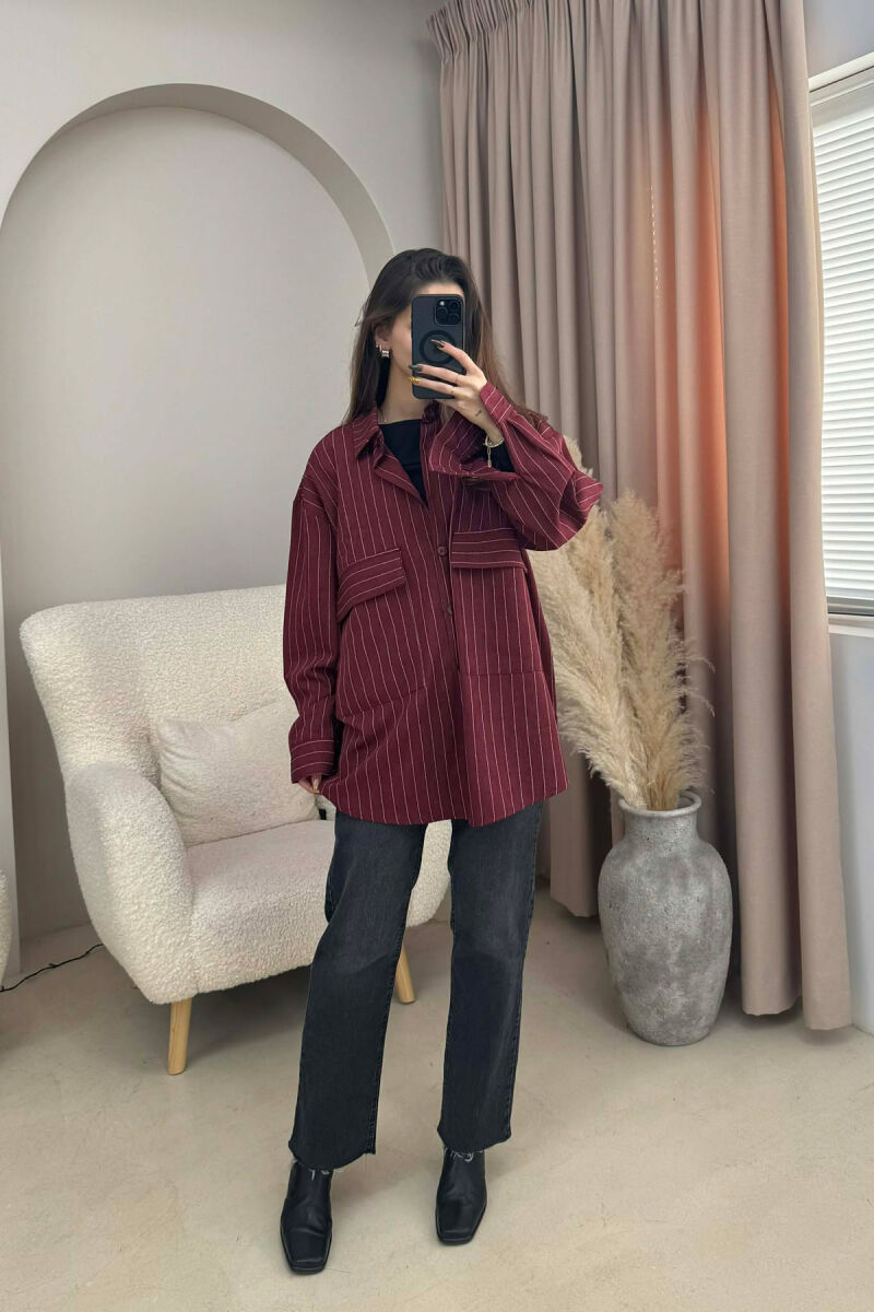 ONE COLOR SIMPLE STRIPES WOMEN SHIRT BURGUNDY/VISHNJE - 2