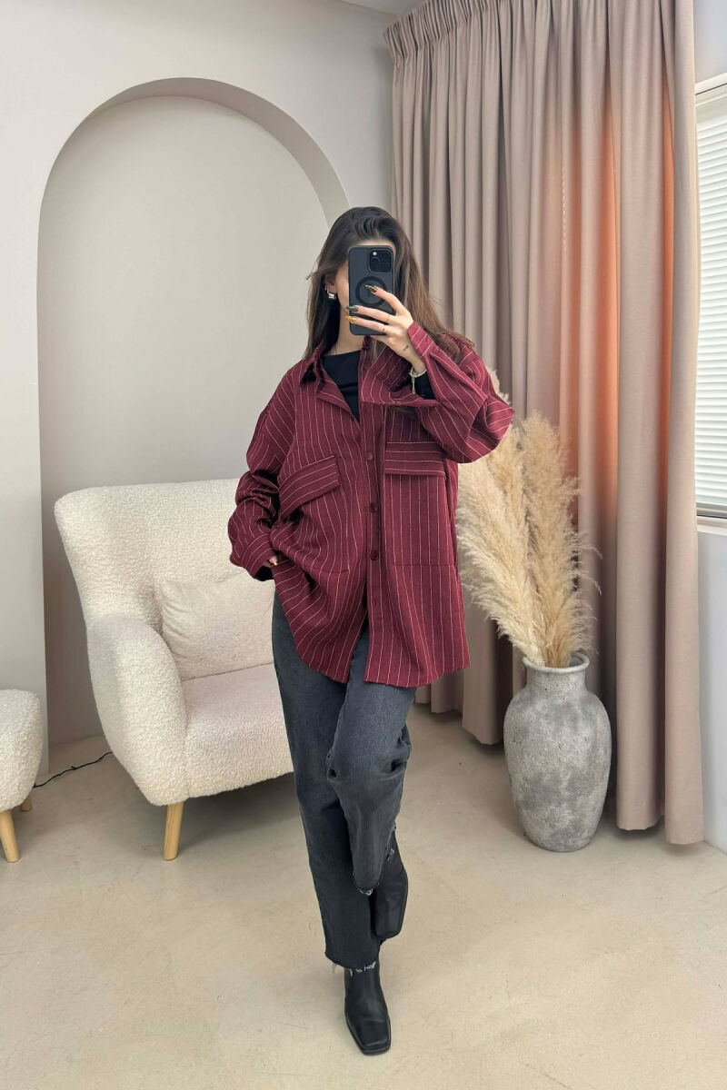 ONE COLOR SIMPLE STRIPES WOMEN SHIRT BURGUNDY/VISHNJE - 3