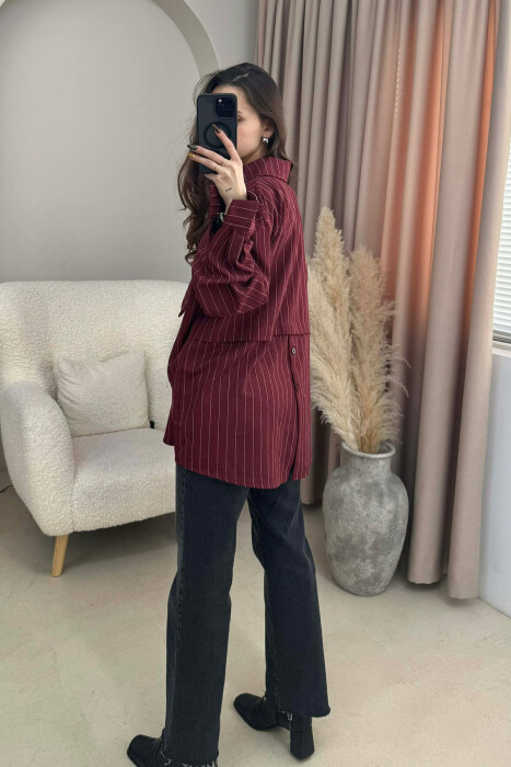 ONE COLOR SIMPLE STRIPES WOMEN SHIRT BURGUNDY/VISHNJE - 4