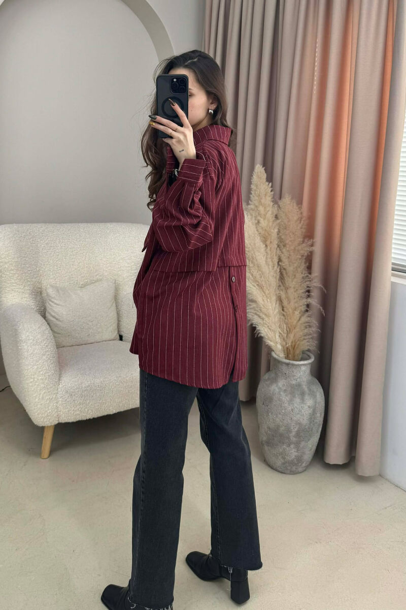 ONE COLOR SIMPLE STRIPES WOMEN SHIRT BURGUNDY/VISHNJE - 4