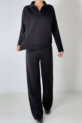 ONE COLOR SIMPLE SWEATER+TROUSERS WOMEN SET BLACK/ E ZEZE 