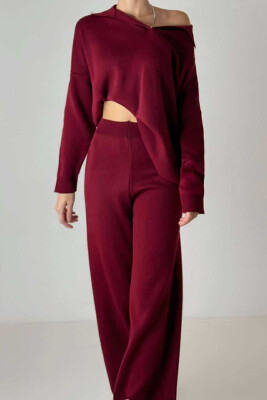 ONE COLOR SIMPLE SWEATER+TROUSERS WOMEN SET BURGUNDY/VISHNJE 