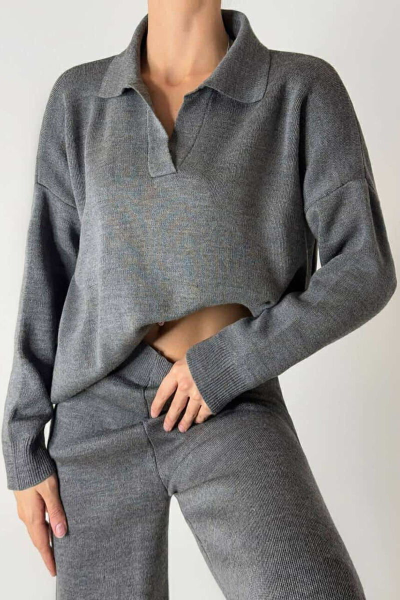 ONE COLOR SIMPLE SWEATER+TROUSERS WOMEN SET GREY/GRI - 2