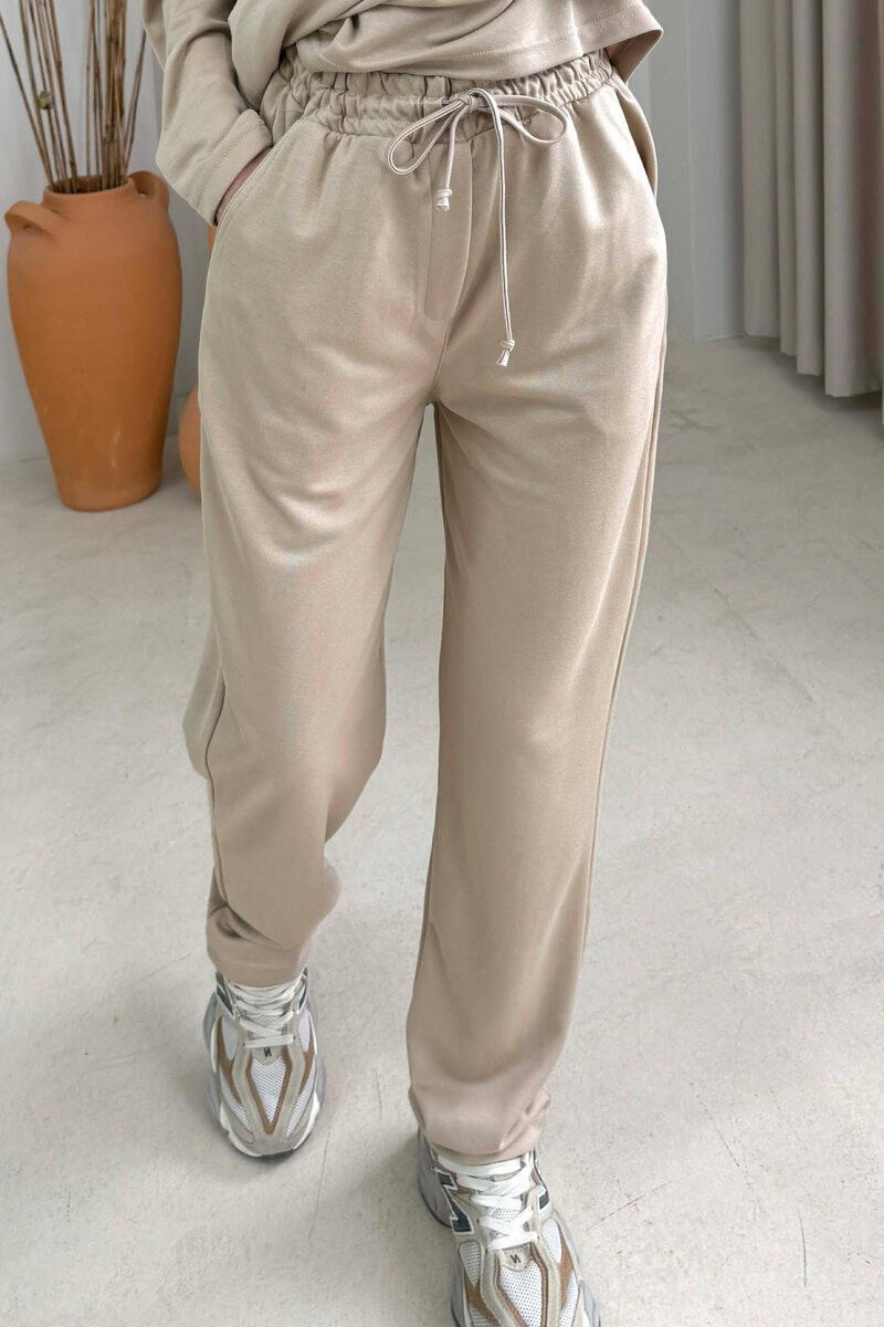 ONE COLOR SIMPLE SWEATSHIRT + SWEATPANTS WOMAN SET BEIGE/BEZHE - 3