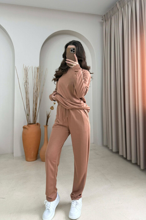 ONE COLOR SIMPLE SWEATSHIRT + SWEATPANTS WOMAN SET BRICK/TULLE - 2