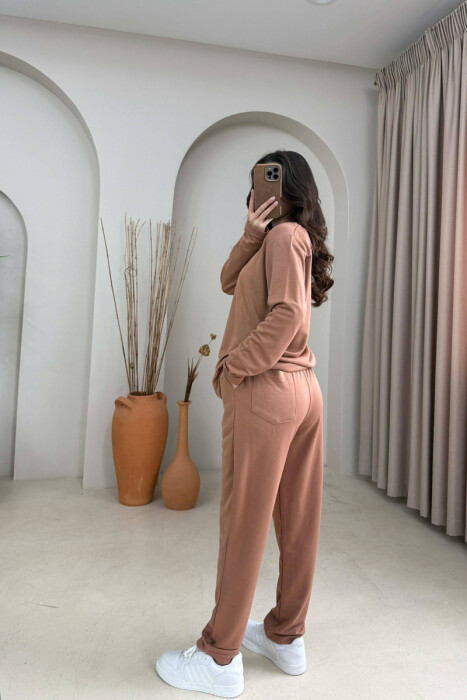 ONE COLOR SIMPLE SWEATSHIRT + SWEATPANTS WOMAN SET BRICK/TULLE - 4