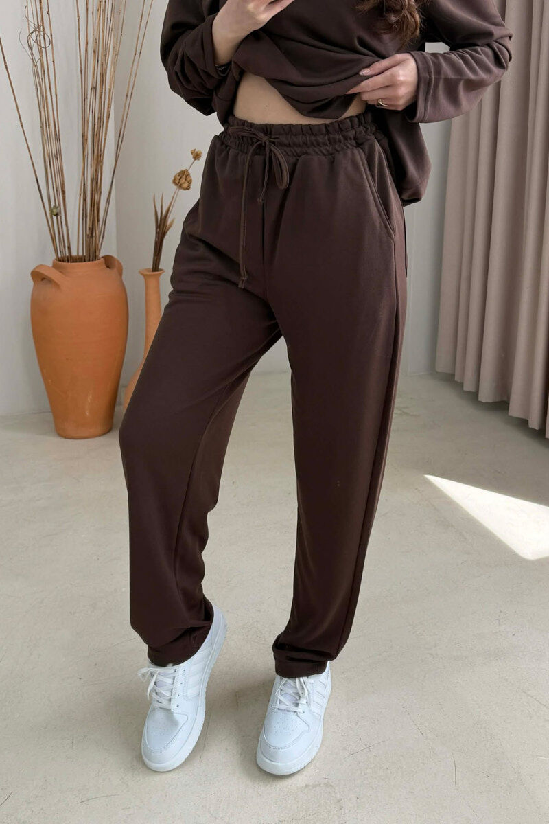 ONE COLOR SIMPLE SWEATSHIRT + SWEATPANTS WOMAN SET BROWN/KAFE - 3