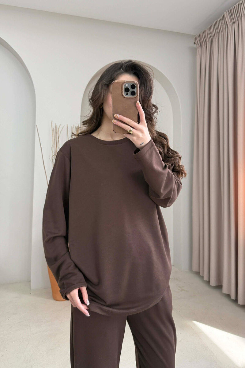 ONE COLOR SIMPLE SWEATSHIRT + SWEATPANTS WOMAN SET BROWN/KAFE - 5