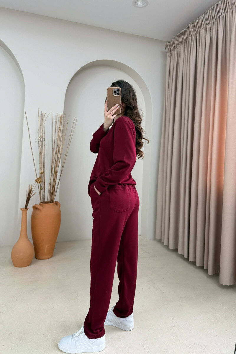 ONE COLOR SIMPLE SWEATSHIRT + SWEATPANTS WOMAN SET BURGUNDY/VISHNJE - 4