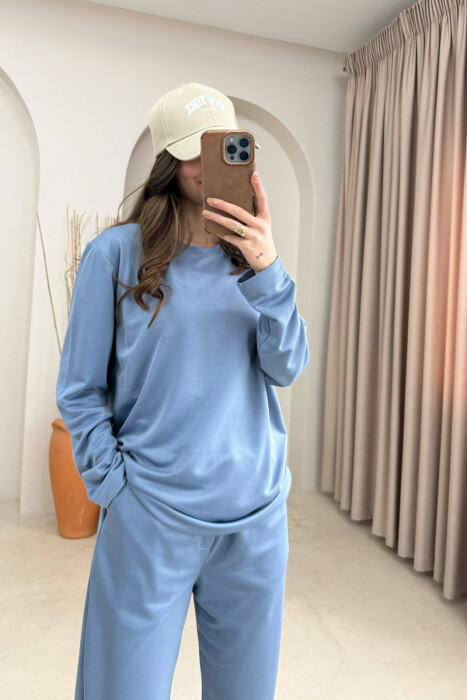 ONE COLOR SIMPLE SWEATSHIRT + SWEATPANTS WOMAN SET LIGHTBLUE/BZ - 2