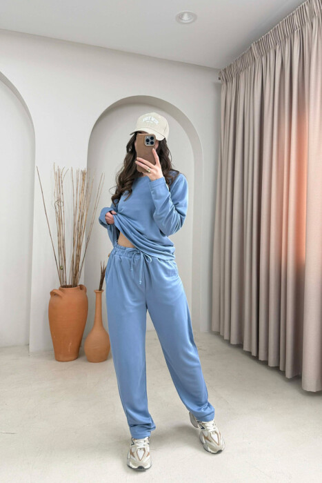 ONE COLOR SIMPLE SWEATSHIRT + SWEATPANTS WOMAN SET LIGHTBLUE/BZ - 3