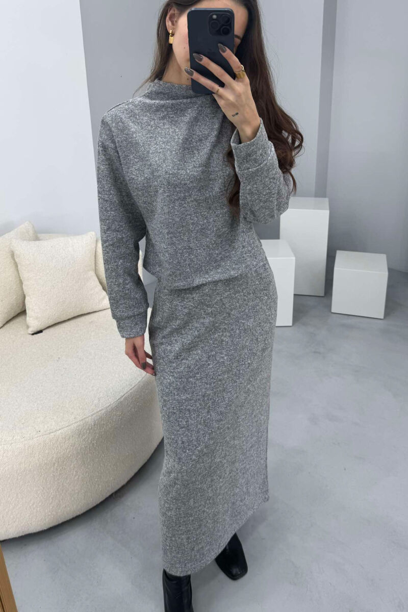 ONE COLOR SIMPLE SWEATSHIRT+SKIRT WOMEN SET GREY/GRI - 3