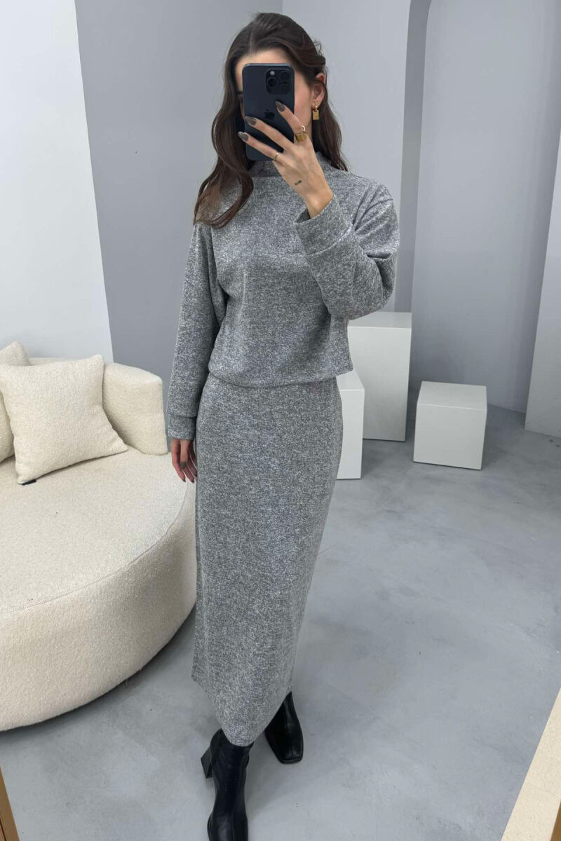 ONE COLOR SIMPLE SWEATSHIRT+SKIRT WOMEN SET GREY/GRI - 4