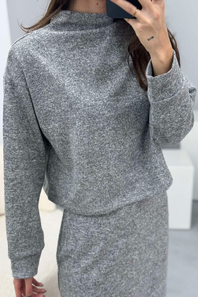 ONE COLOR SIMPLE SWEATSHIRT+SKIRT WOMEN SET GREY/GRI - 5