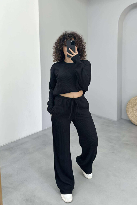 ONE COLOR SIMPLE SWEATSHIRT+SWEATPANTS WOMEN SET BLACK/ E ZEZE - 5