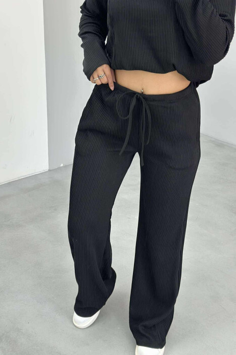ONE COLOR SIMPLE SWEATSHIRT+SWEATPANTS WOMEN SET BLACK/ E ZEZE - 1