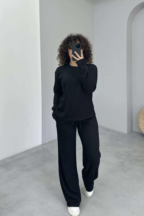 ONE COLOR SIMPLE SWEATSHIRT+SWEATPANTS WOMEN SET BLACK/ E