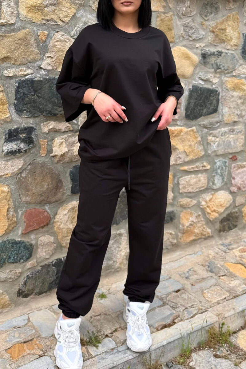 ONE COLOR SIMPLE T-SHIRT + JOGGERS WOMAN SET BLACK-BLACK/ZZ - 2