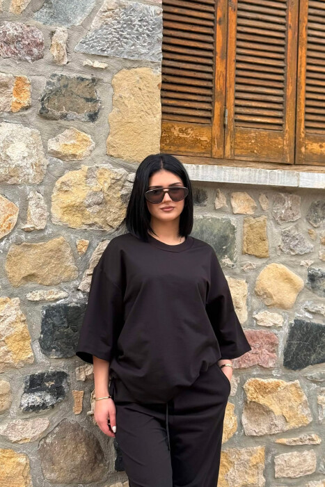 ONE COLOR SIMPLE T-SHIRT + JOGGERS WOMAN SET BLACK-BLACK/ZZ - 3