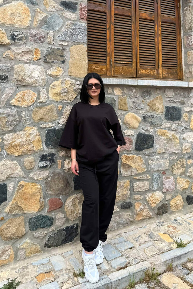 ONE COLOR SIMPLE T-SHIRT + JOGGERS WOMAN SET BLACK-BLACK/ZZ - 4