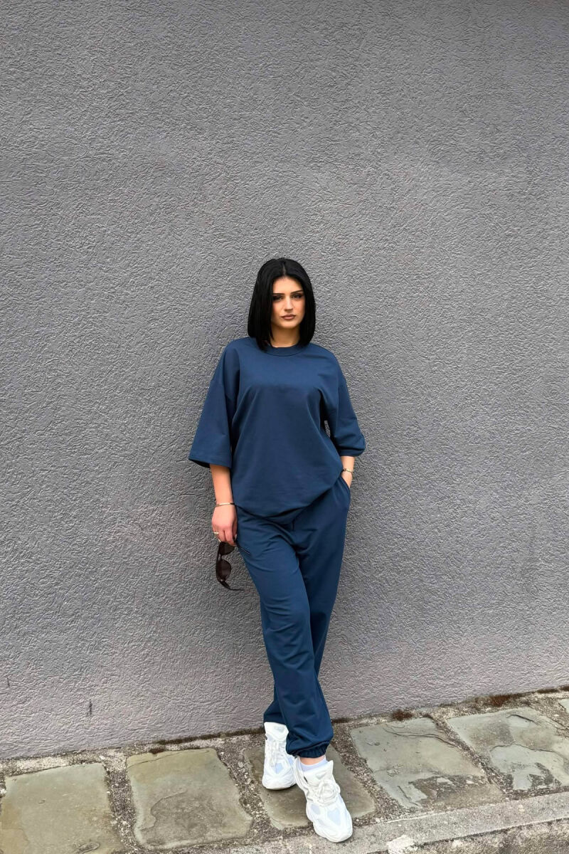 ONE COLOR SIMPLE T-SHIRT + JOGGERS WOMAN SET BLUE/BLU - 4