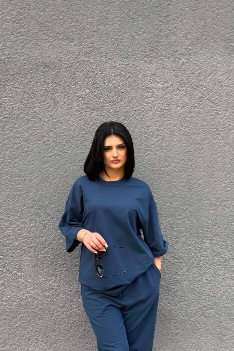 ONE COLOR SIMPLE T-SHIRT + JOGGERS WOMAN SET BLUE/BLU - 5