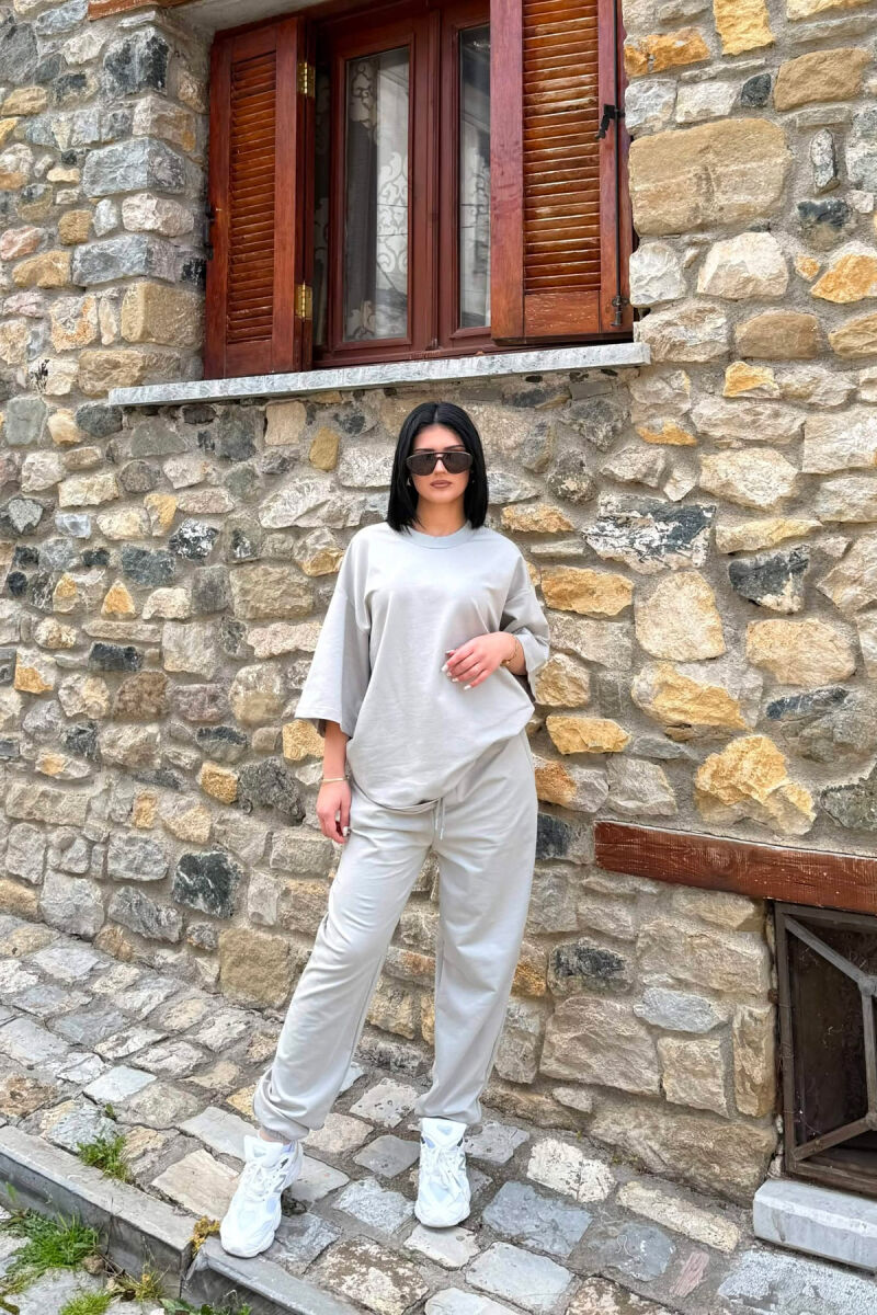 ONE COLOR SIMPLE T-SHIRT + JOGGERS WOMAN SET GREY/GRI - 1