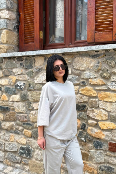 ONE COLOR SIMPLE T-SHIRT + JOGGERS WOMAN SET GREY/GRI - 3