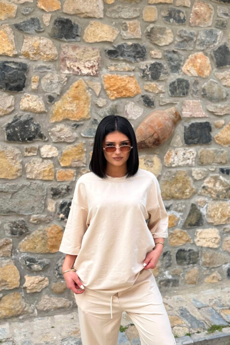 ONE COLOR SIMPLE T-SHIRT + JOGGERS WOMAN SET LIGHT BEIGE/BZHZB - 3