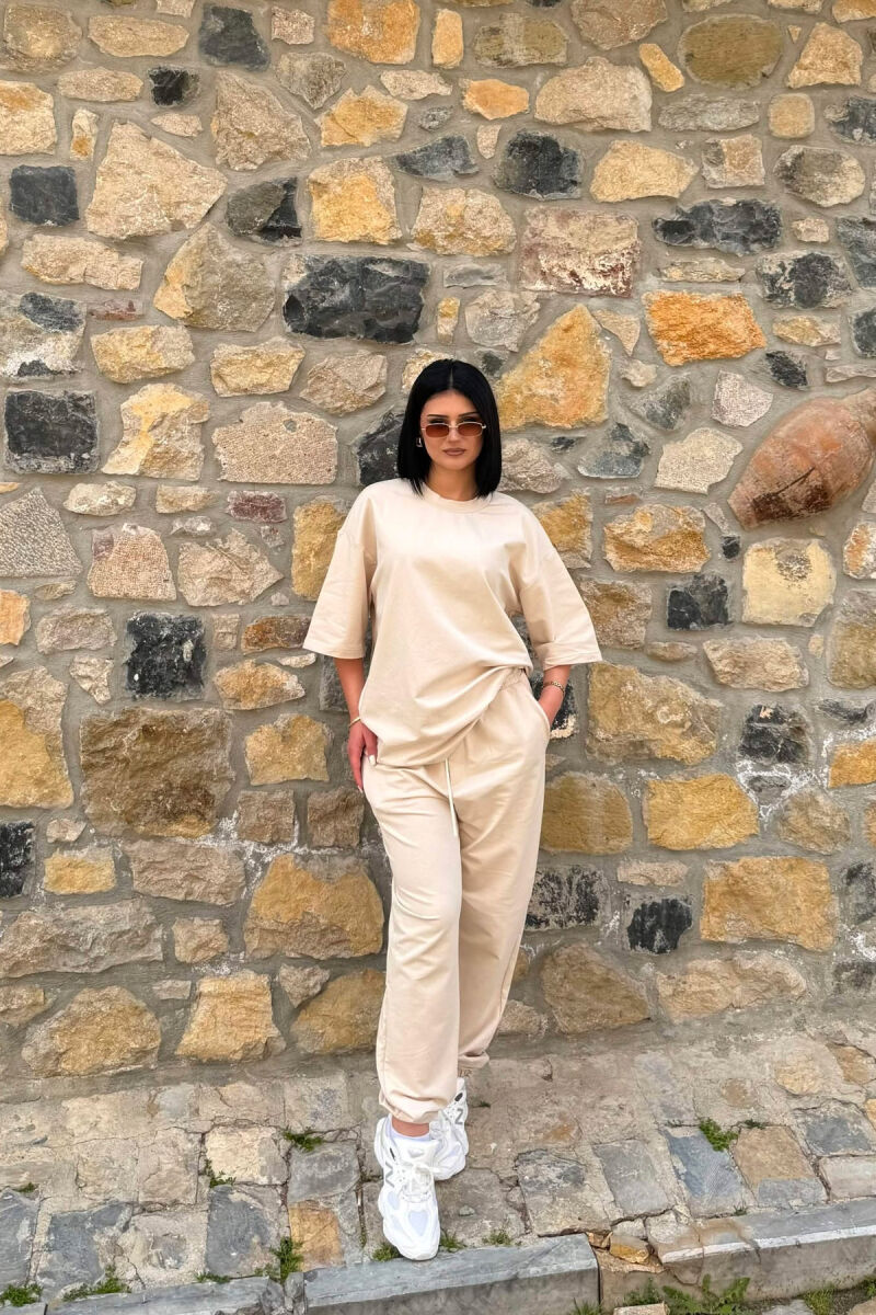 ONE COLOR SIMPLE T-SHIRT + JOGGERS WOMAN SET LIGHT BEIGE/BZHZB - 4