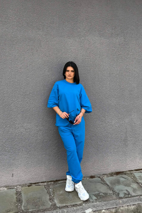 ONE COLOR SIMPLE T-SHIRT + JOGGERS WOMAN SET LIGHTBLUE/BZ - 1