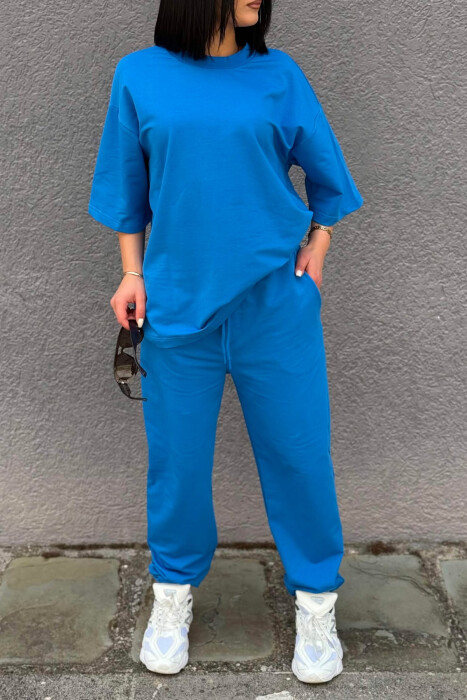 ONE COLOR SIMPLE T-SHIRT + JOGGERS WOMAN SET LIGHTBLUE/BZ - 2