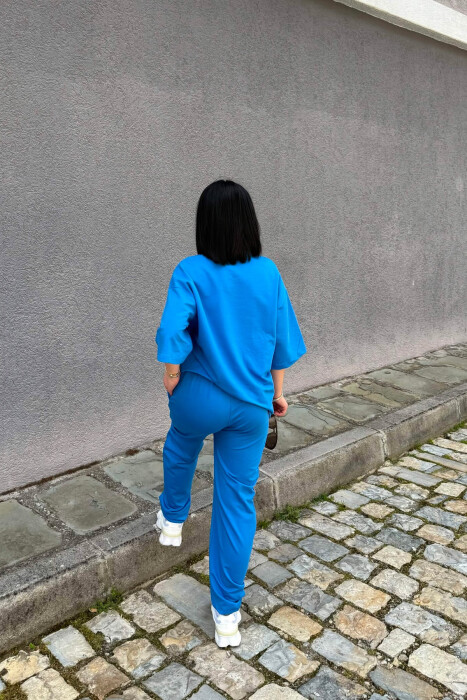 ONE COLOR SIMPLE T-SHIRT + JOGGERS WOMAN SET LIGHTBLUE/BZ - 5