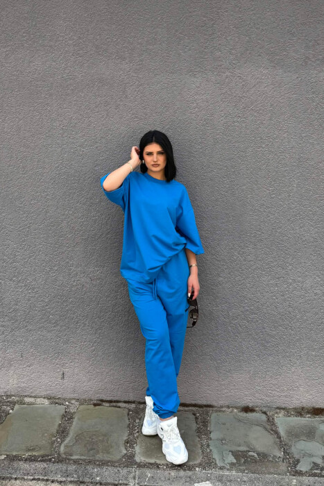 ONE COLOR SIMPLE T-SHIRT + JOGGERS WOMAN SET LIGHTBLUE/BZ - 6