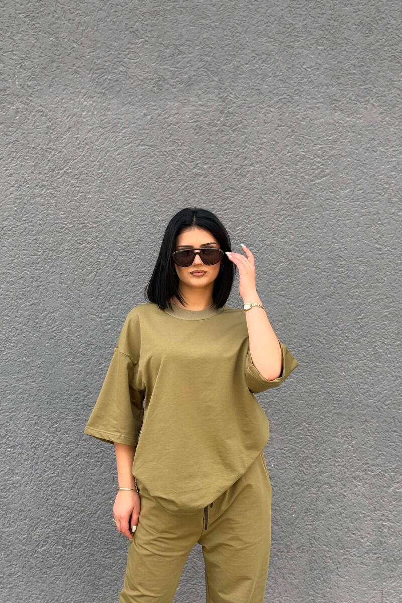 ONE COLOR SIMPLE T-SHIRT + JOGGERS WOMAN SET OLIVE/ULLI - 5