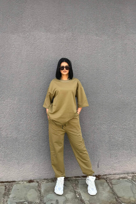 ONE COLOR SIMPLE T-SHIRT + JOGGERS WOMAN SET OLIVE/ULLI - 6