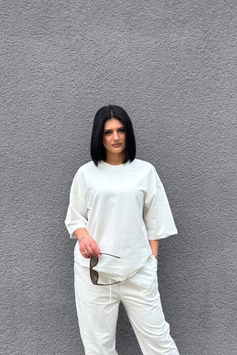 ONE COLOR SIMPLE T-SHIRT + JOGGERS WOMAN SET WHITE-E BARDHE - 3