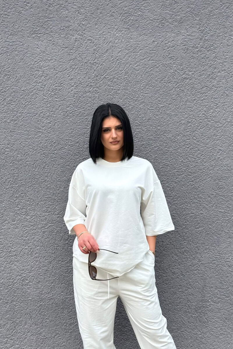 ONE COLOR SIMPLE T-SHIRT + JOGGERS WOMAN SET WHITE-E BARDHE - 3