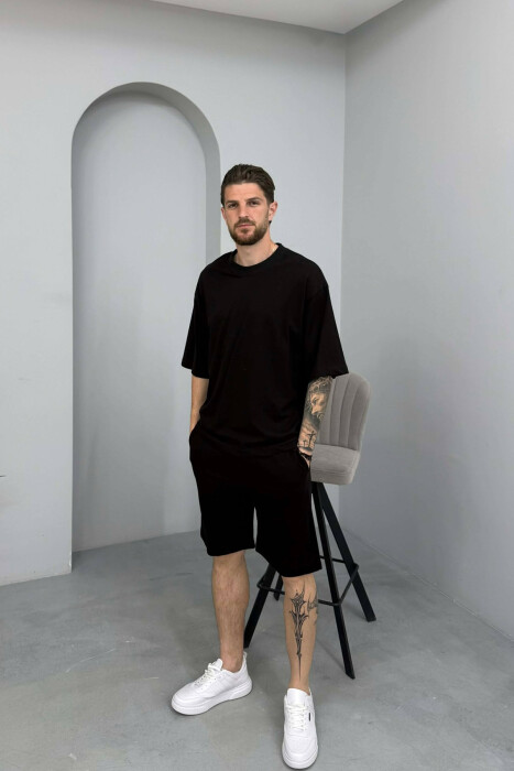 ONE COLOR SIMPLE T-SHIRT + SHORTS MEN SET BLACK/ E ZEZE 