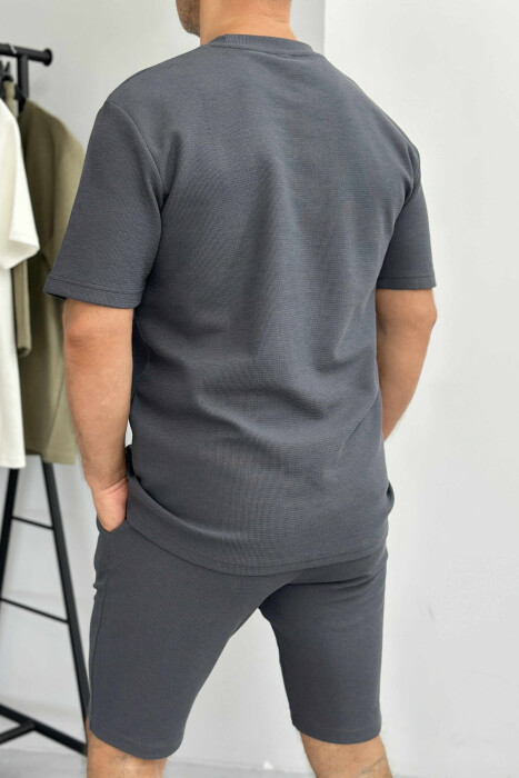 ONE COLOR SIMPLE T-SHIRT+ SHORTS MEN SET DARK GREY/GEE - 3