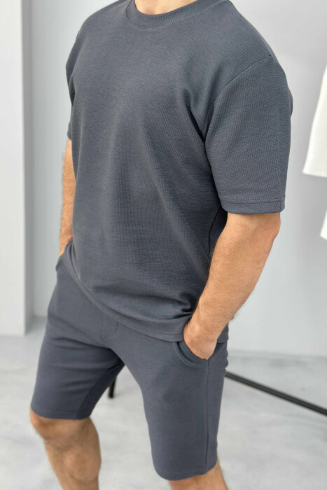 ONE COLOR SIMPLE T-SHIRT+ SHORTS MEN SET DARK GREY/GEE - 4